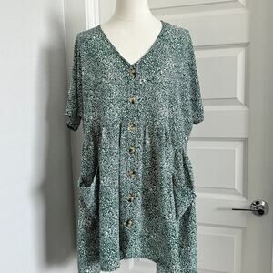 Princess Polly Flowy Babydoll Mini Dress. Green Floral Oversized. Size 4